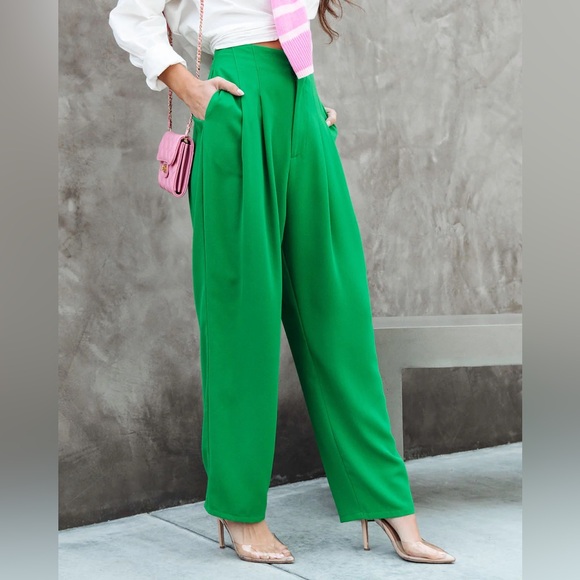 mimosa Pants - Women's Pants - mimosa By Lala Green Dress Slacks Elastic Waist Straight Fit SM